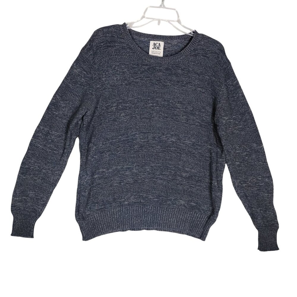 VTG ACA JOE Knitted Pullover Crewneck Sweater Size Large Steel Blue 100% Cotton - Picture 4 of 8